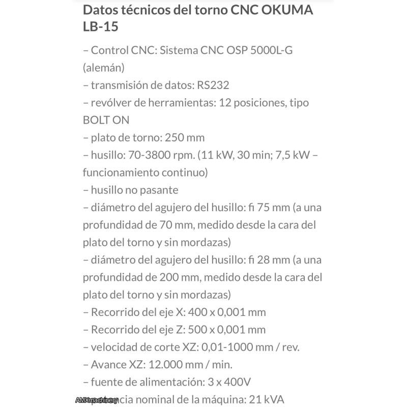 PARTE: 12484 - TORNO OKUMA - CNC LB-15